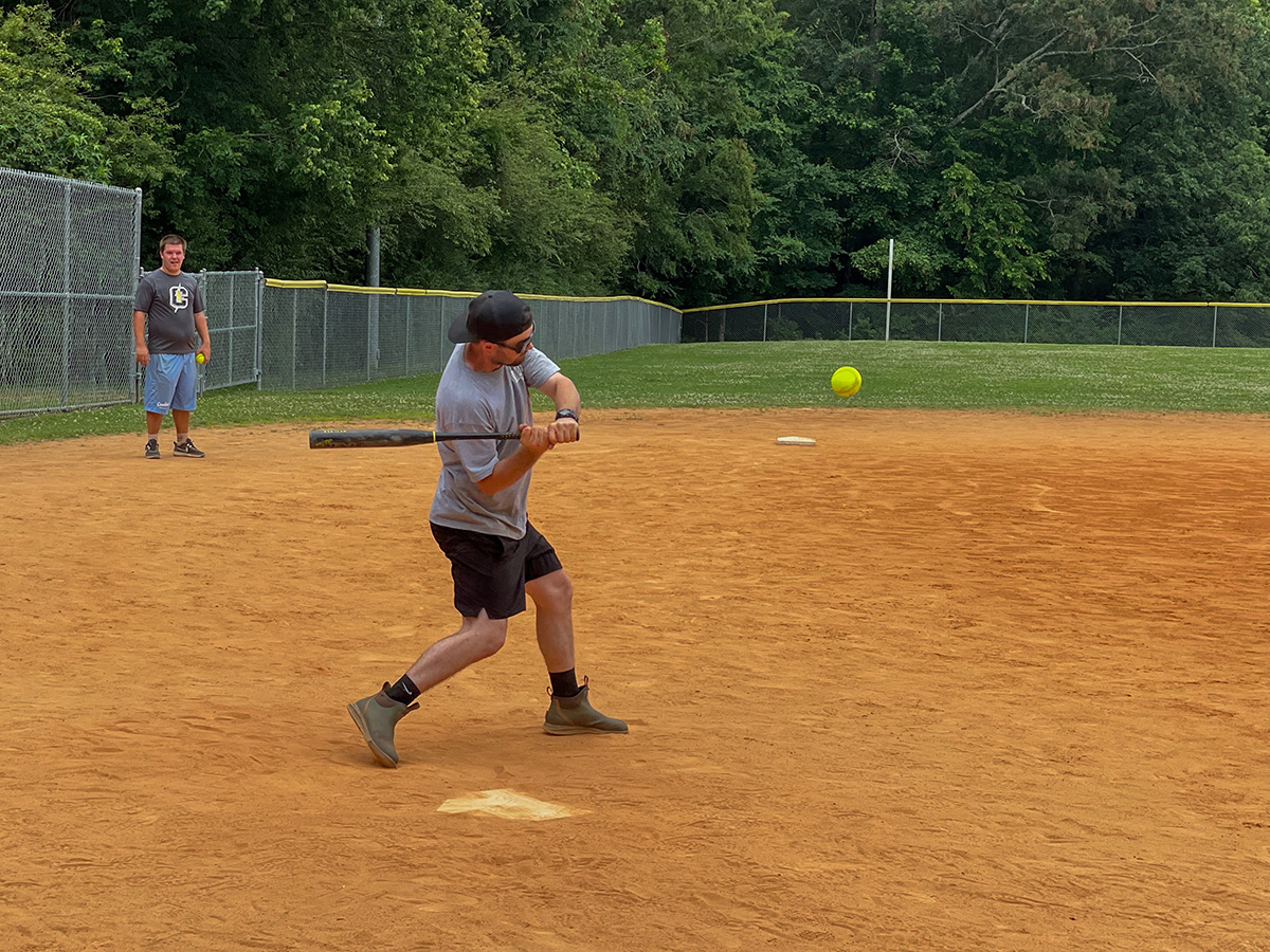 Facilities Services staff playing softball